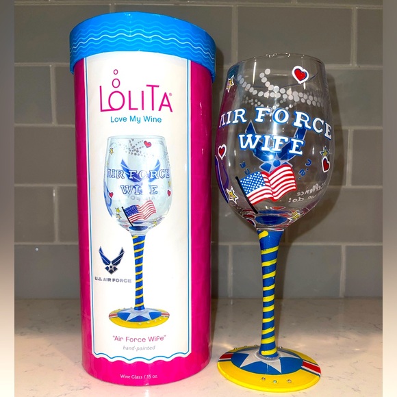 Lolita Hand-painted U.S. Air Force Military Spouse Wine Glass 🇺🇸🍷 - Picture 2 of 4